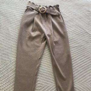 Beige Paper Bag Pants w/ Buckle